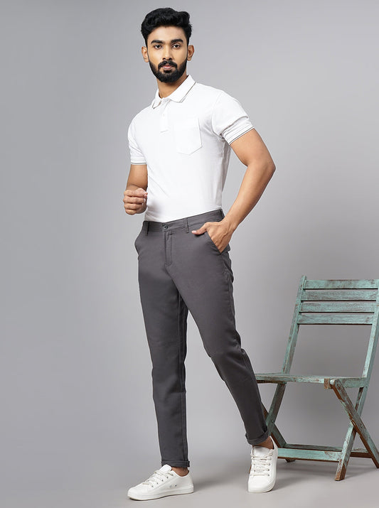 Dark Grey Dobby Neo Fit Casual Trouser | Greenfibre