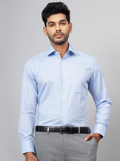 Sky Blue Solid Slim Fit Formal Shirt | JadeBlue Super Luxe