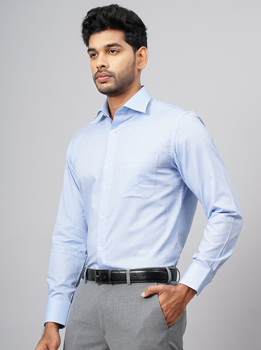 Sky Blue Solid Slim Fit Formal Shirt | JadeBlue Super Luxe
