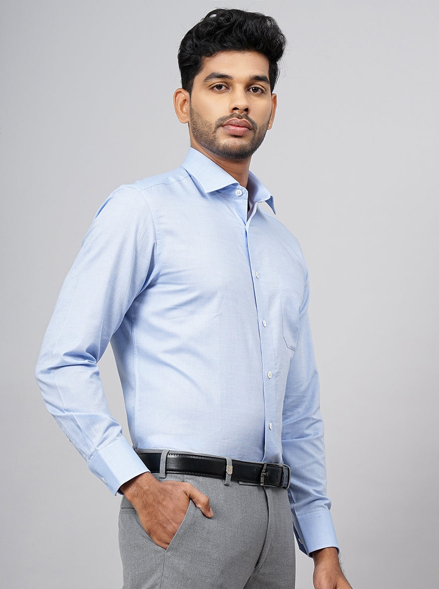 Sky Blue Solid Slim Fit Formal Shirt | JadeBlue Super Luxe