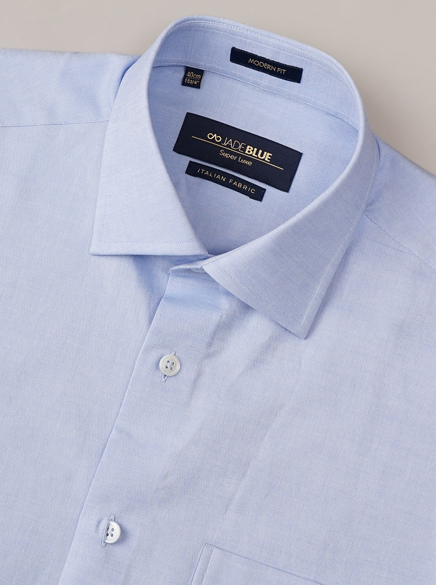 Sky Blue Solid Slim Fit Formal Shirt | JadeBlue Super Luxe