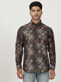 Brown Printed Slim Fit Party Wear Shirt | Greenfibre