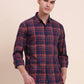 Navy Blue Checked Slim Fit Casual Shirt | Greenfibre