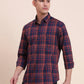 Navy Blue Checked Slim Fit Casual Shirt | Greenfibre