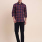 Navy Blue Checked Slim Fit Casual Shirt | Greenfibre
