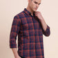 Navy Blue Checked Slim Fit Casual Shirt | Greenfibre