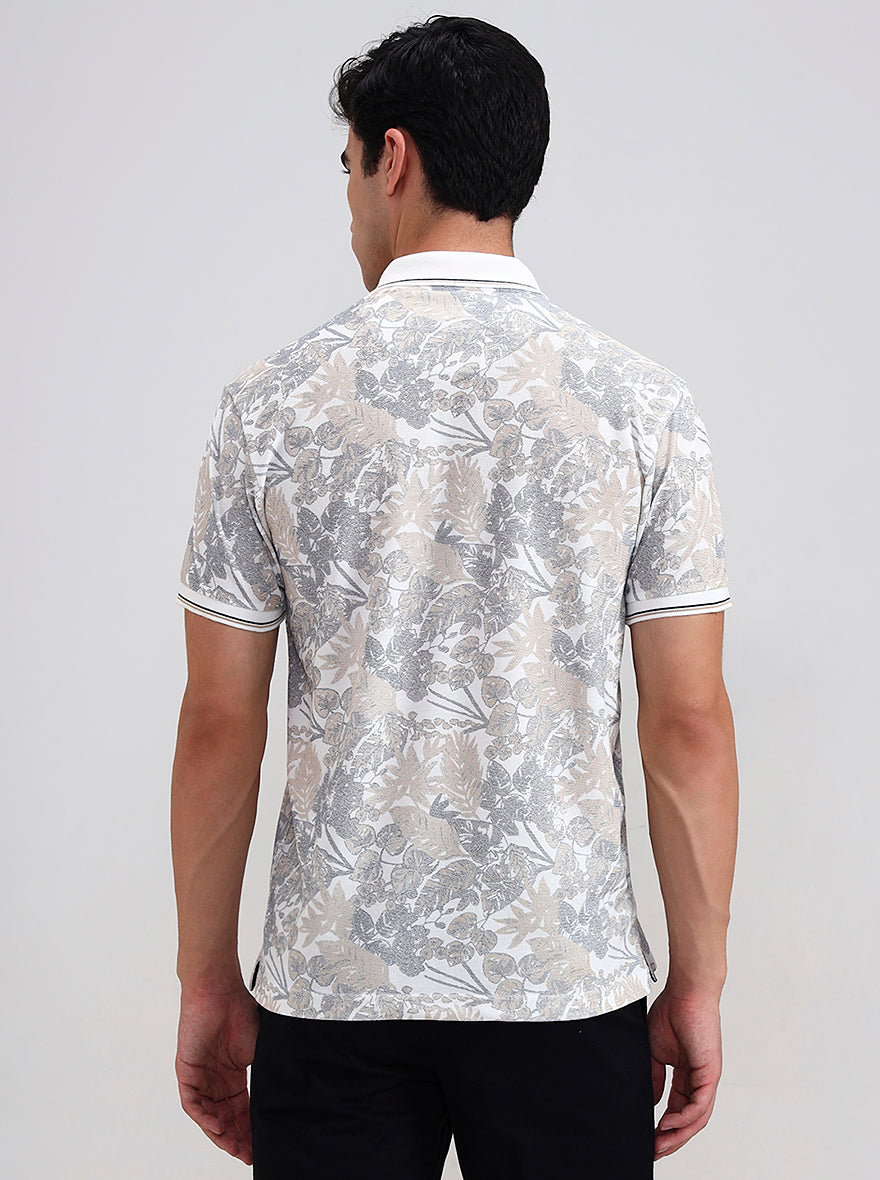 White Printed Slim Fit Polo T-Shirt | Greenfibre