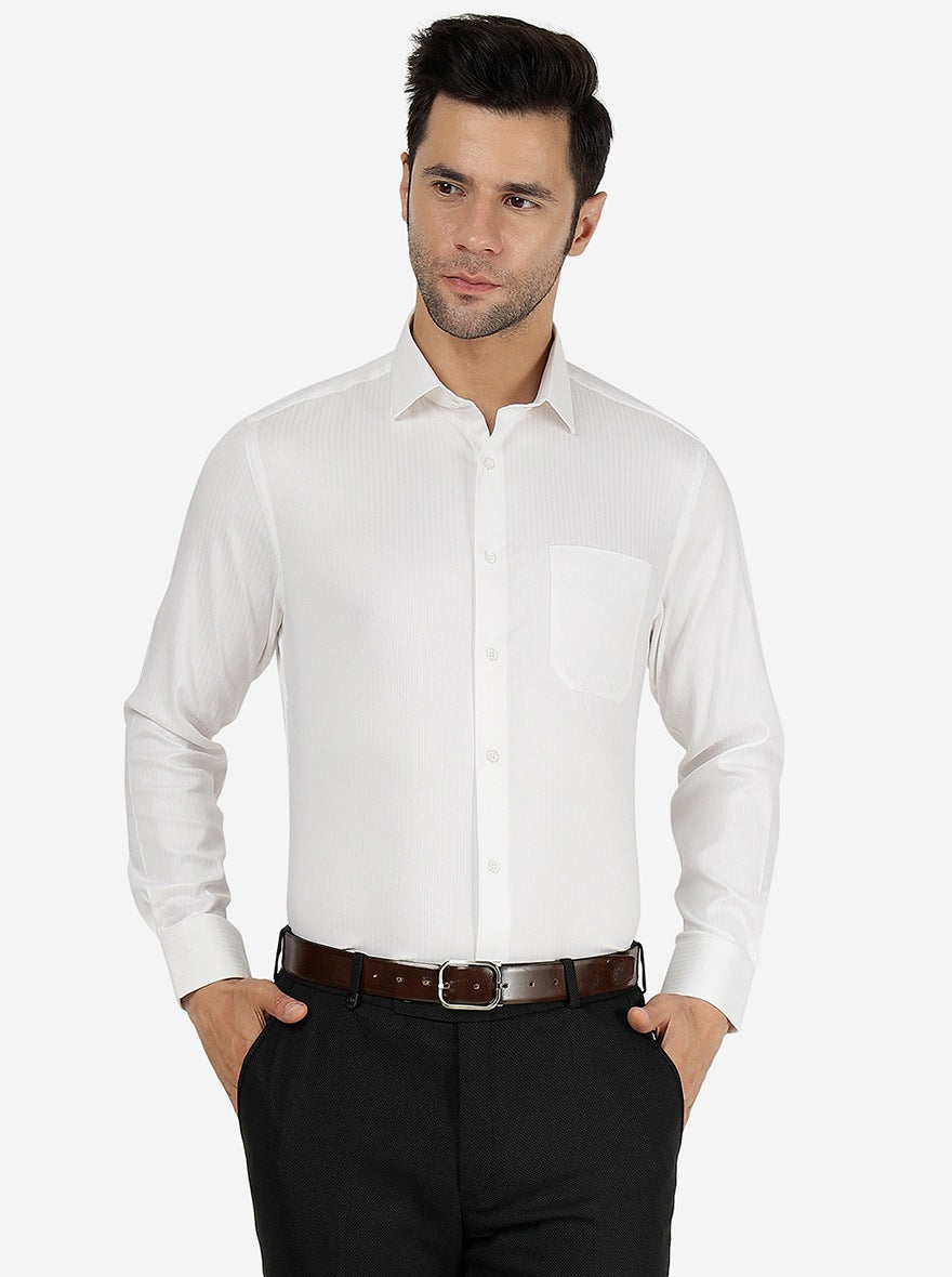 White Striped Slim Fit Party Wear Shirt | Greenfibre