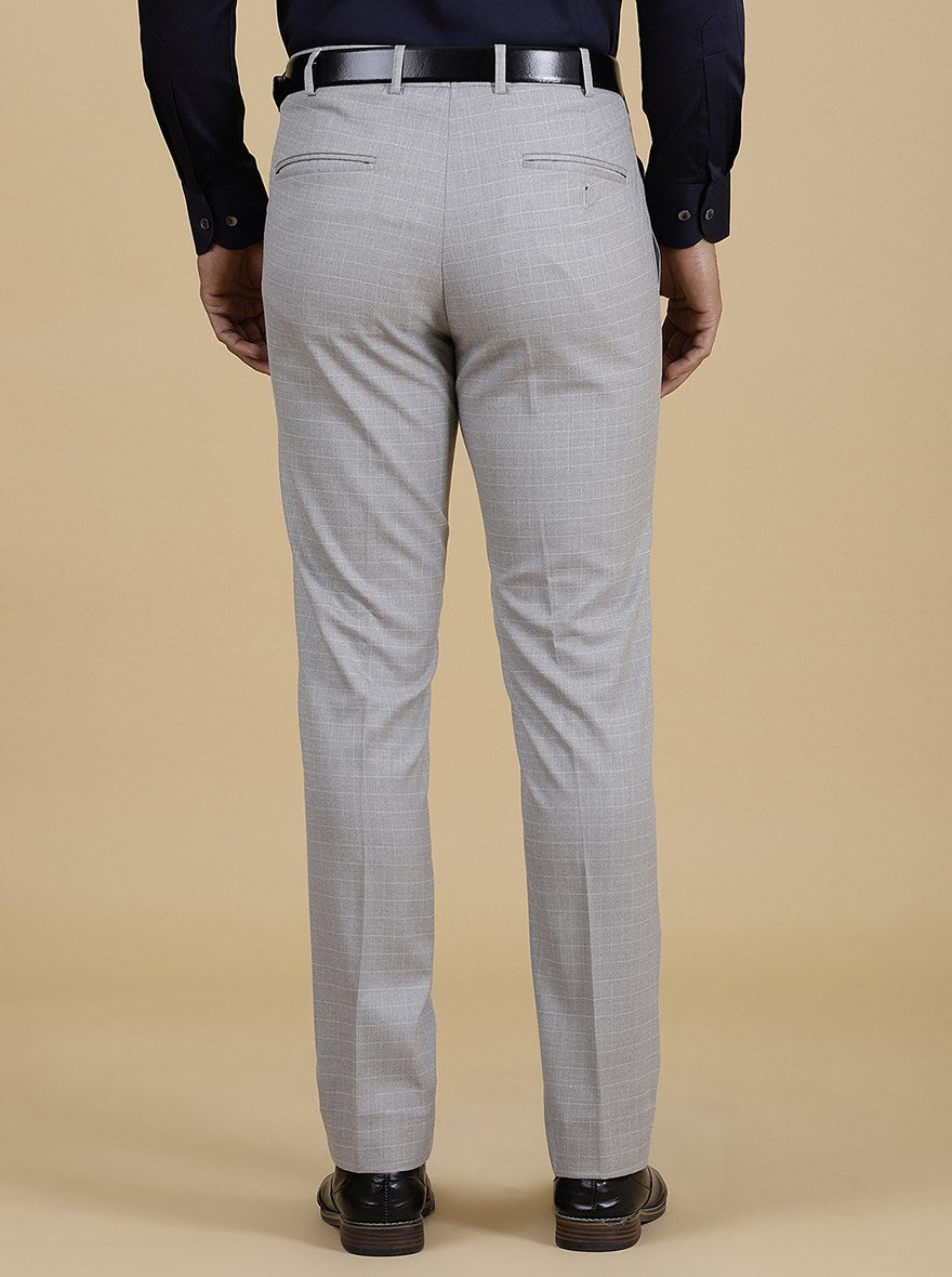 Light Grey Checked Super Slim Fit Formal Trouser | Greenfibre