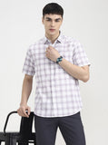 White & Purple Checked Slim Fit Casual Shirt | Greenfibre
