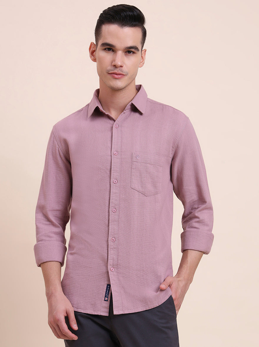 Rose Pink Solid Slim Fit Casual Shirt | Greenfibre