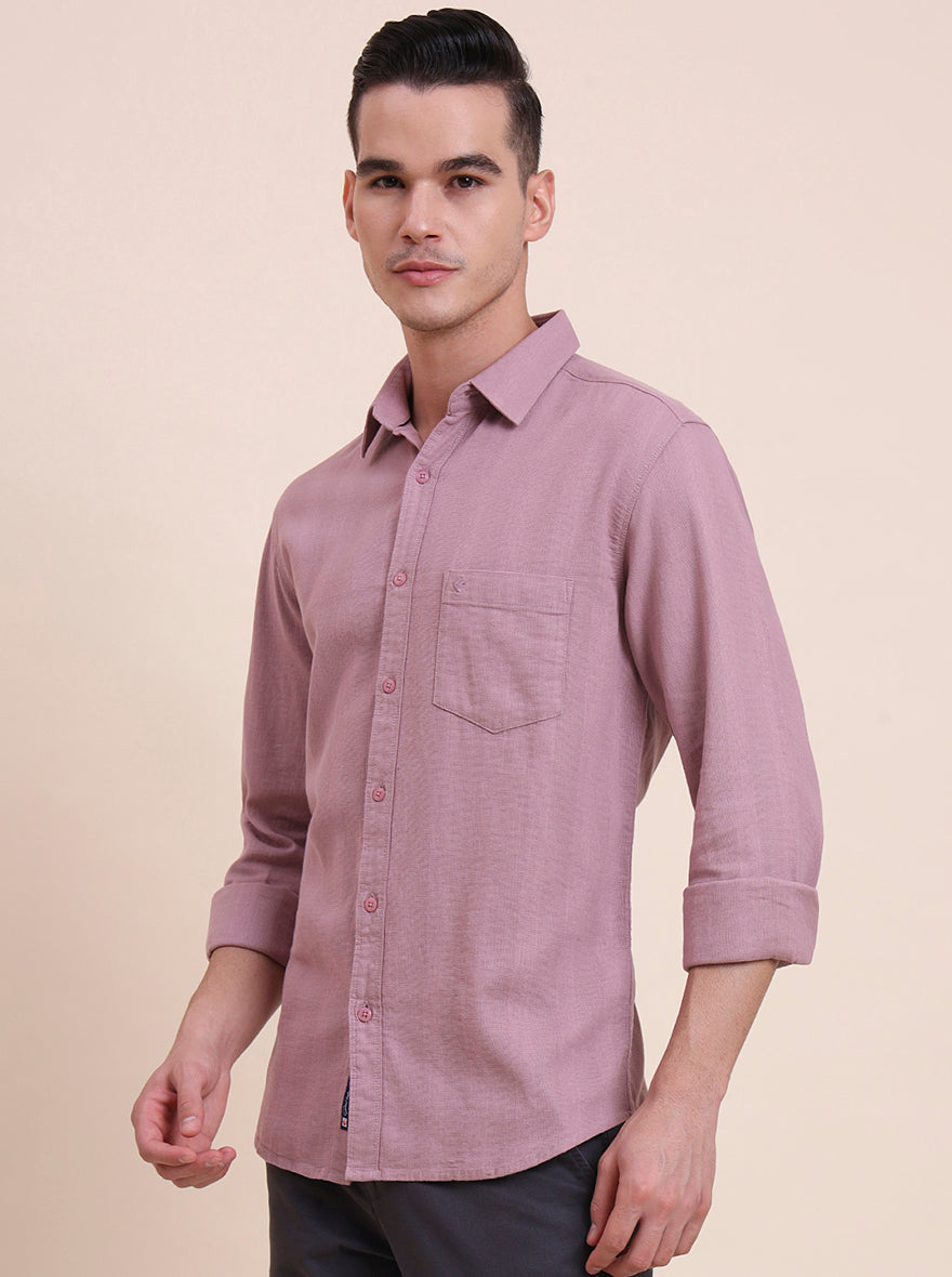 Rose Pink Solid Slim Fit Casual Shirt | Greenfibre