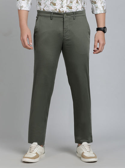 Green Solid Super Slim Fit Casual Trouser | Greenfibre