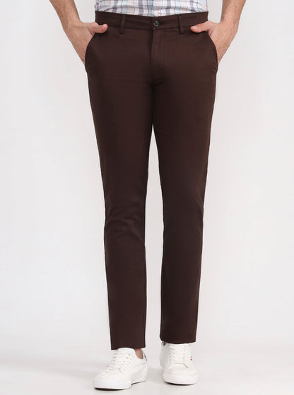 Dark Brown Solid Super Slim Fit Casual Trouser | Greenfibre