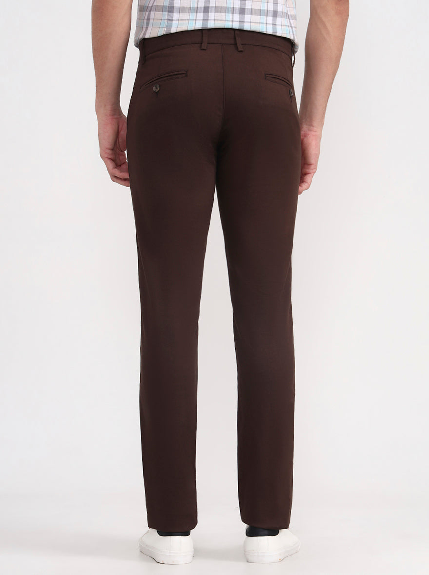 Dark Brown Solid Super Slim Fit Casual Trouser | Greenfibre