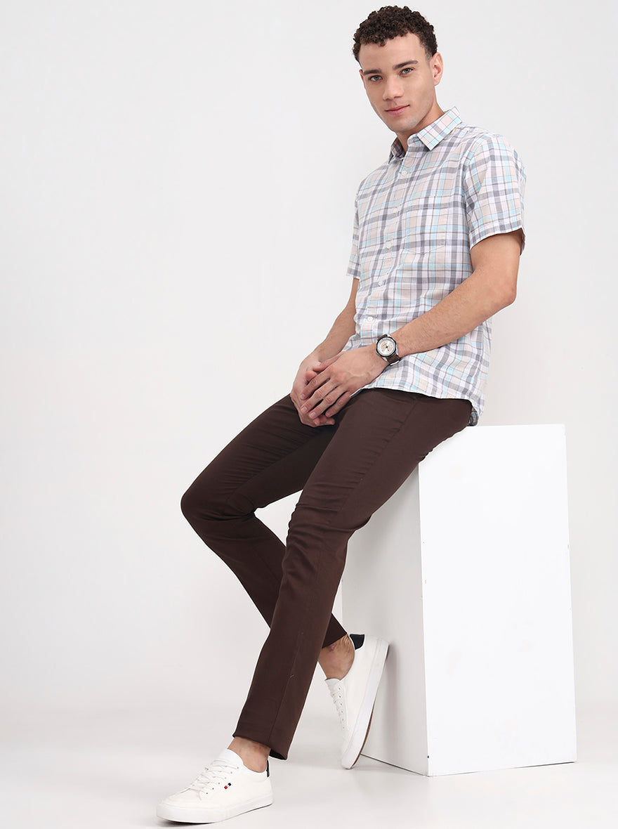 Dark Brown Solid Super Slim Fit Casual Trouser | Greenfibre