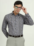 Blue & Grey Printed Slim Fit Party Wear Shirt | Greenfibre