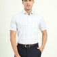 Sea Blue & Grey Checked Regular Fit Formal Shirt | Greenfire