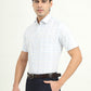 Sea Blue & Grey Checked Regular Fit Formal Shirt | Greenfire