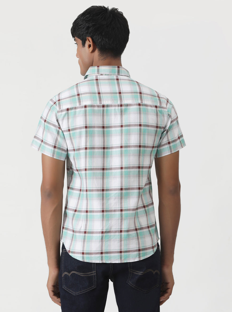 Light Green Checked Slim Fit Casual Shirt | Greenfibre