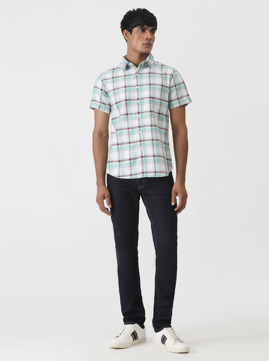 Light Green Checked Slim Fit Casual Shirt | Greenfibre