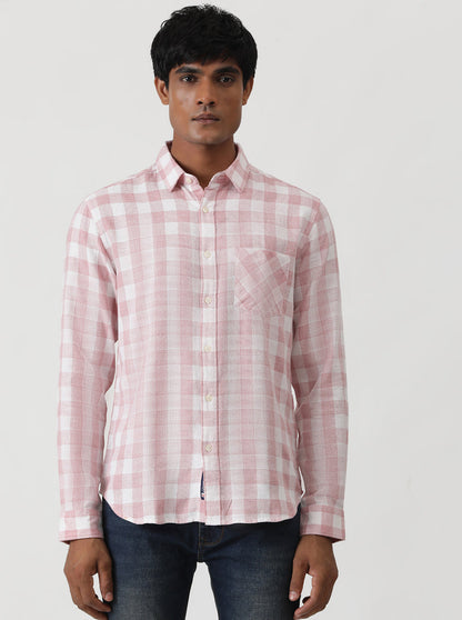 Pink Checked Slim Fit Casual Shirt | Greenfibre