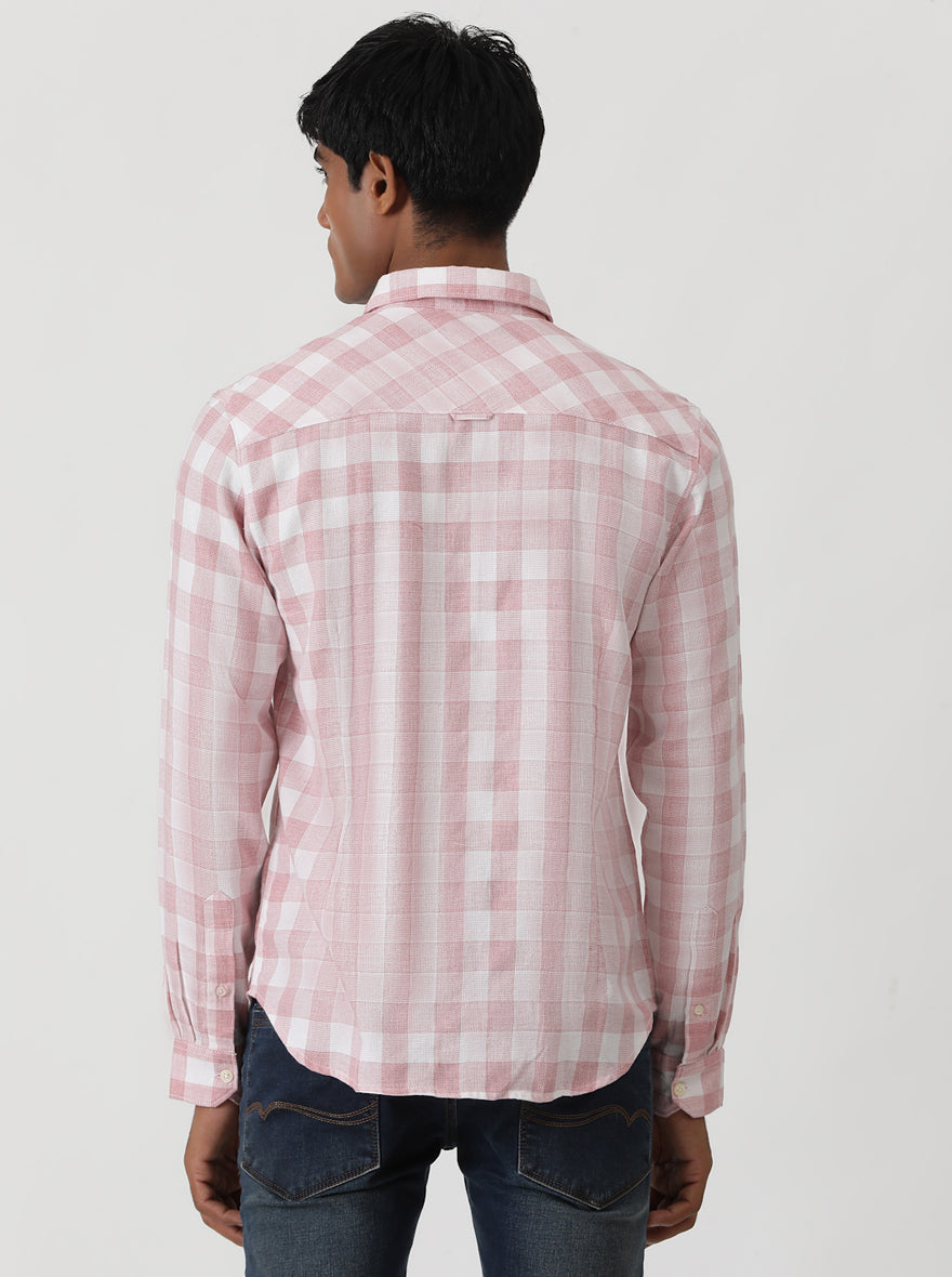 Pink Checked Slim Fit Casual Shirt | Greenfibre