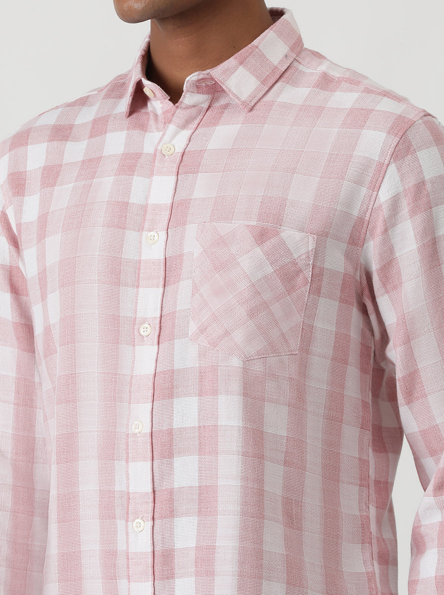 Pink Checked Slim Fit Casual Shirt | Greenfibre