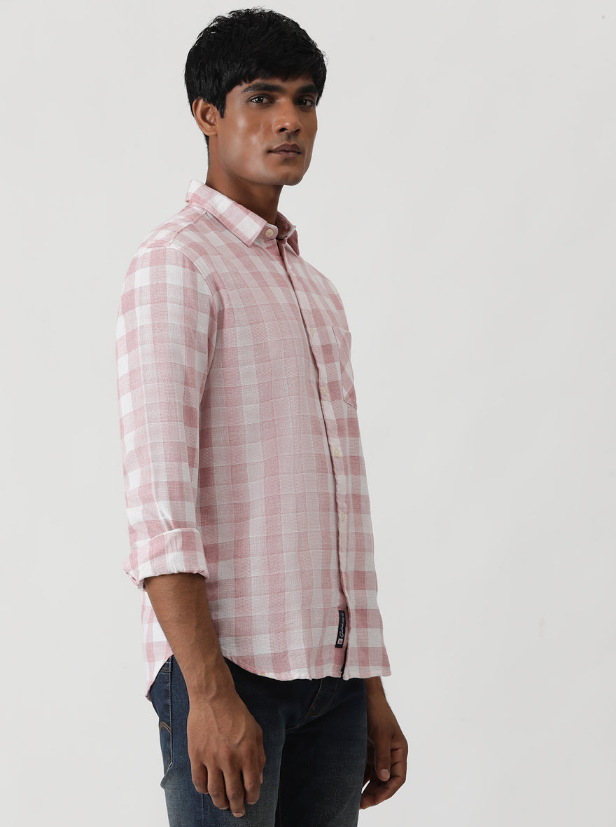 Pink Checked Slim Fit Casual Shirt | Greenfibre