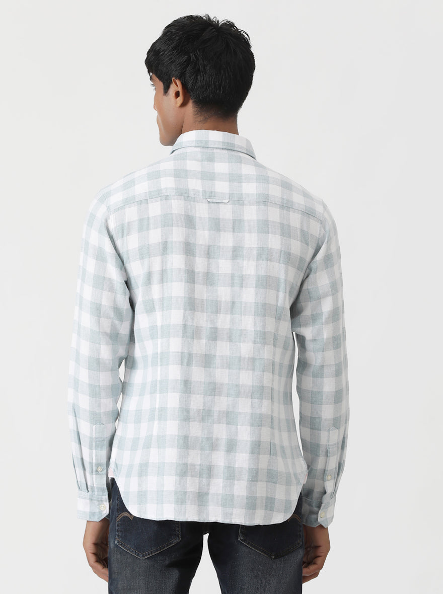 Light Green Checked Slim Fit Casual Shirt | Greenfibre