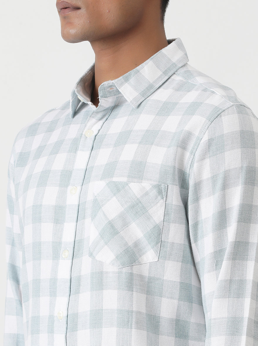 Light Green Checked Slim Fit Casual Shirt | Greenfibre