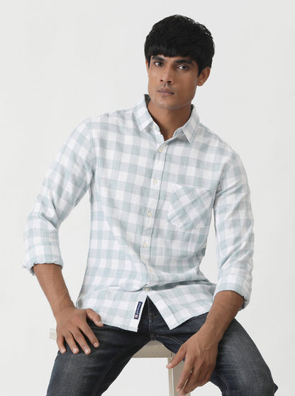 Light Green Checked Slim Fit Casual Shirt | Greenfibre