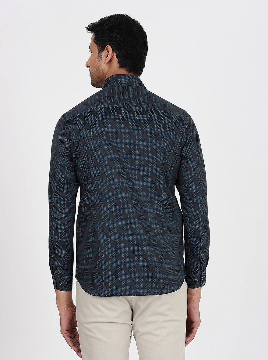 Blue Printed Slim Fit Party Wear Shirt | Greenfibre