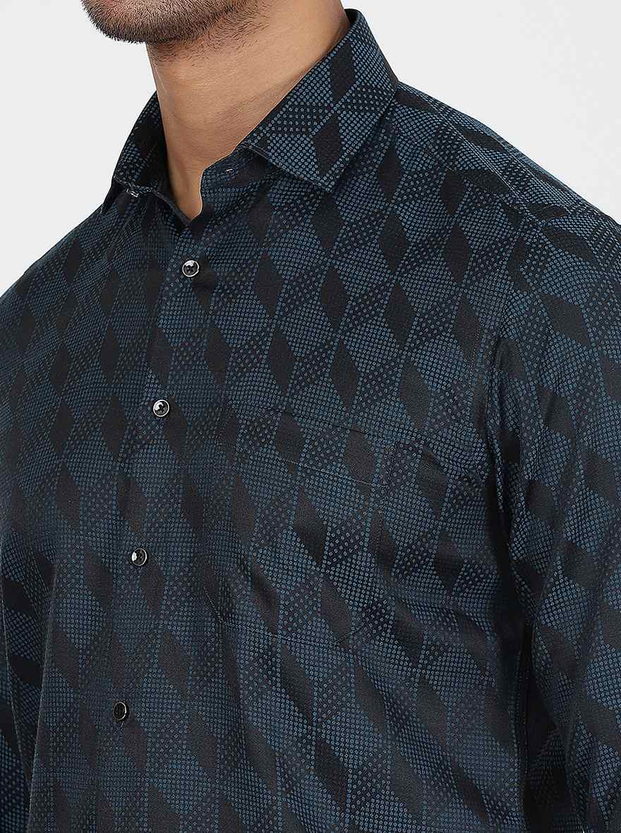 Blue Printed Slim Fit Party Wear Shirt | Greenfibre