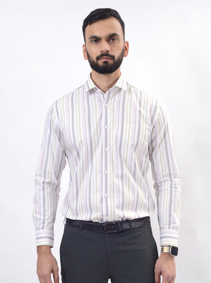 Pink Striped Slim Fit Formal Shirt | Metal