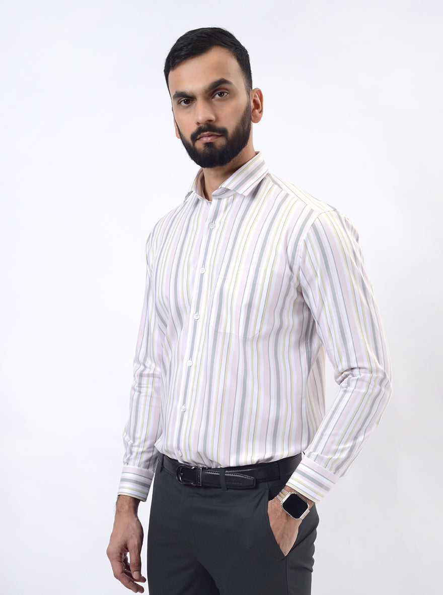 Pink Striped Slim Fit Formal Shirt | Metal