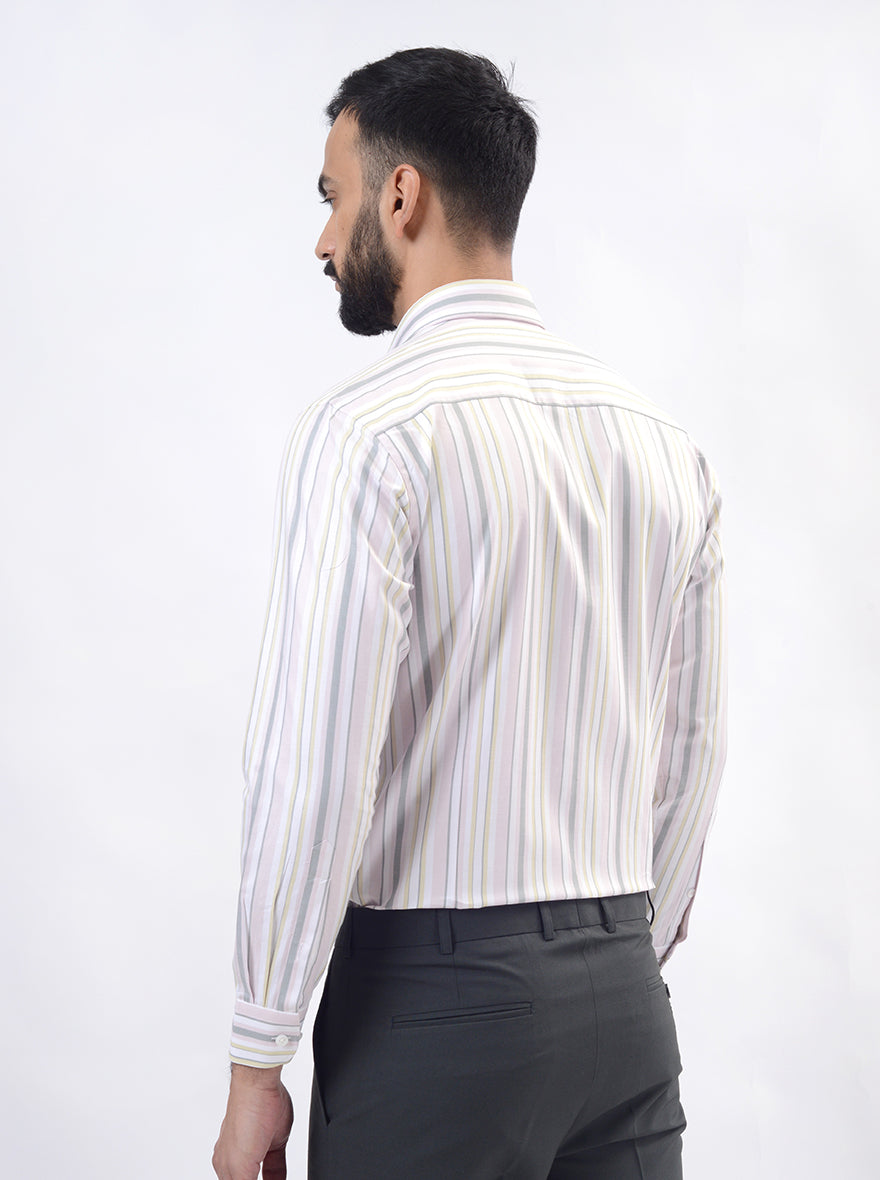 Pink Striped Slim Fit Formal Shirt | Metal