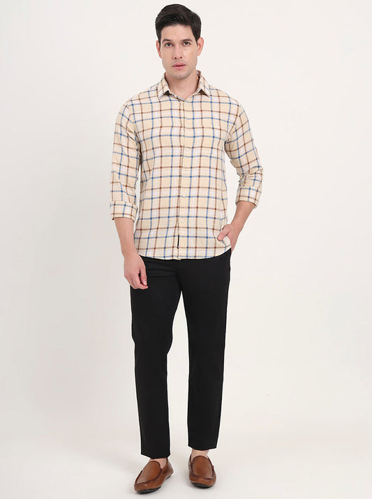 Yellow Checked Slim Fit Casual Shirt | Greenfibre