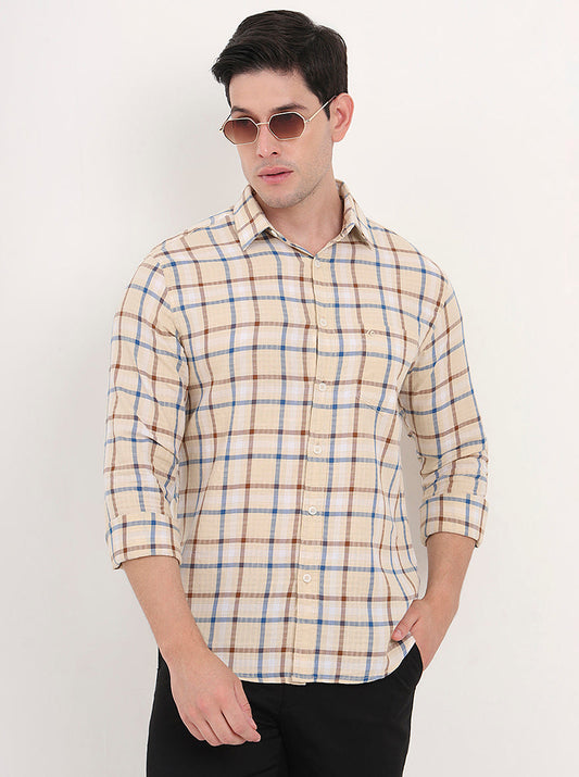 Yellow Checked Slim Fit Casual Shirt | Greenfibre