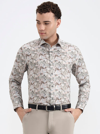 Green Printed Slim Fit Party Wear Shirt | Greenfibre