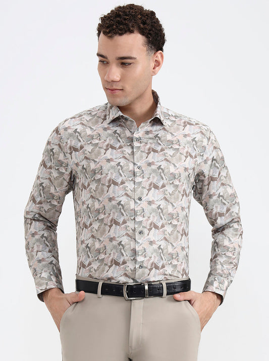 Green Printed Slim Fit Party Wear Shirt | Greenfibre