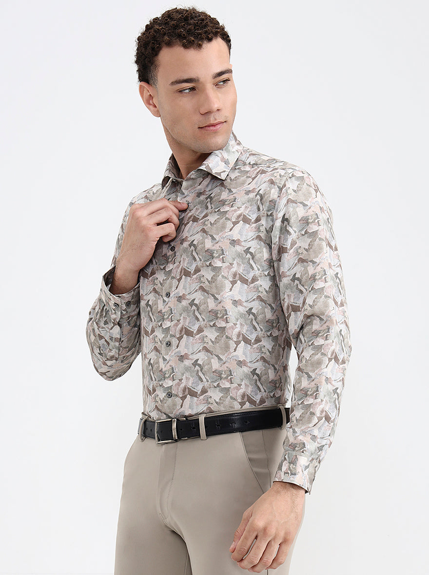 Green Printed Slim Fit Party Wear Shirt | Greenfibre
