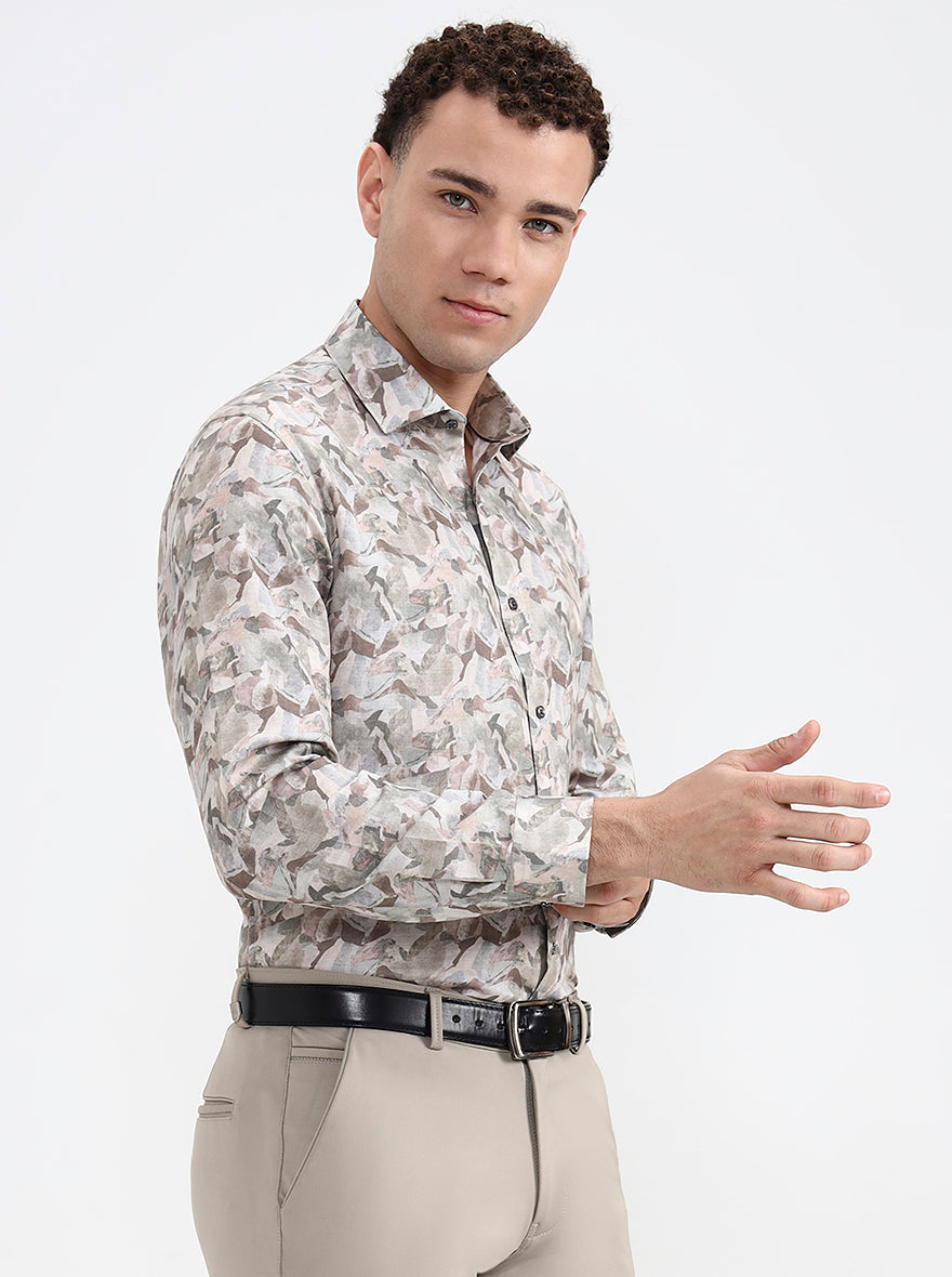 Green Printed Slim Fit Party Wear Shirt | Greenfibre