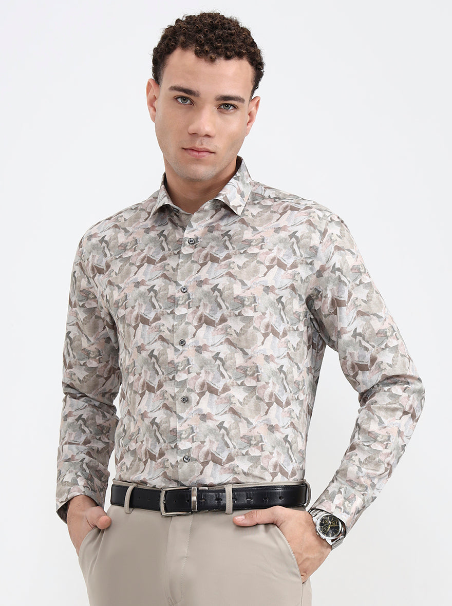 Green Printed Slim Fit Party Wear Shirt | Greenfibre