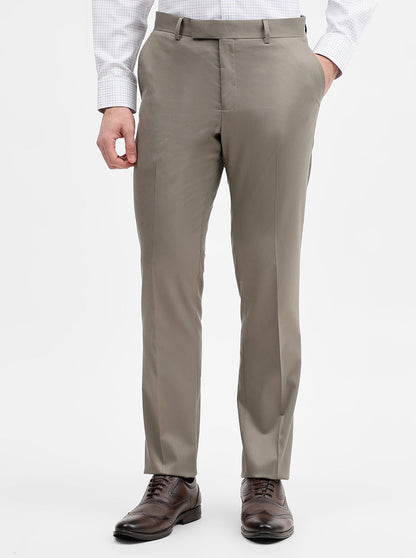 Cement Grey Solid Slim Fit Formal Trouser | Greenfibre