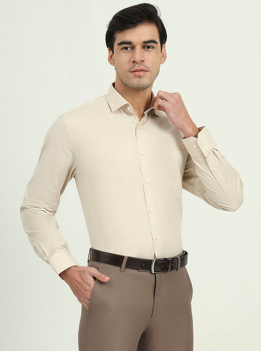 Beige Solid Regular Fit Formal Shirt | Greenfire