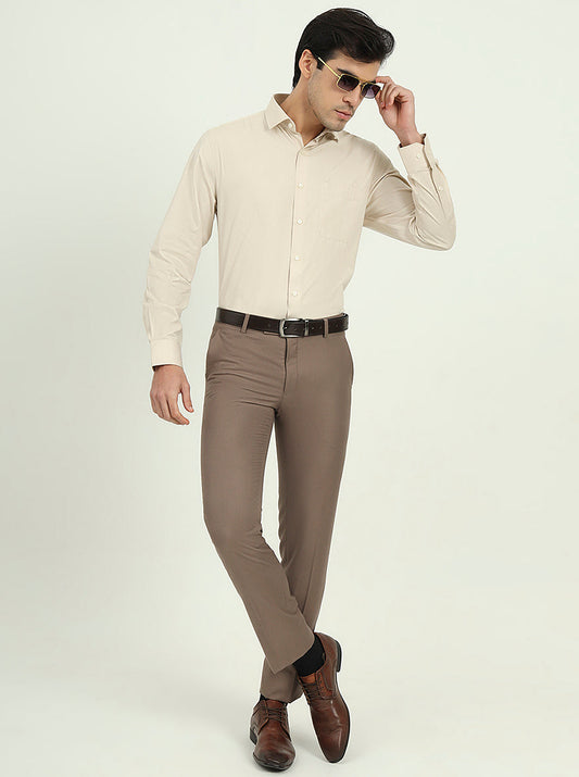 Beige Solid Regular Fit Formal Shirt | Greenfire