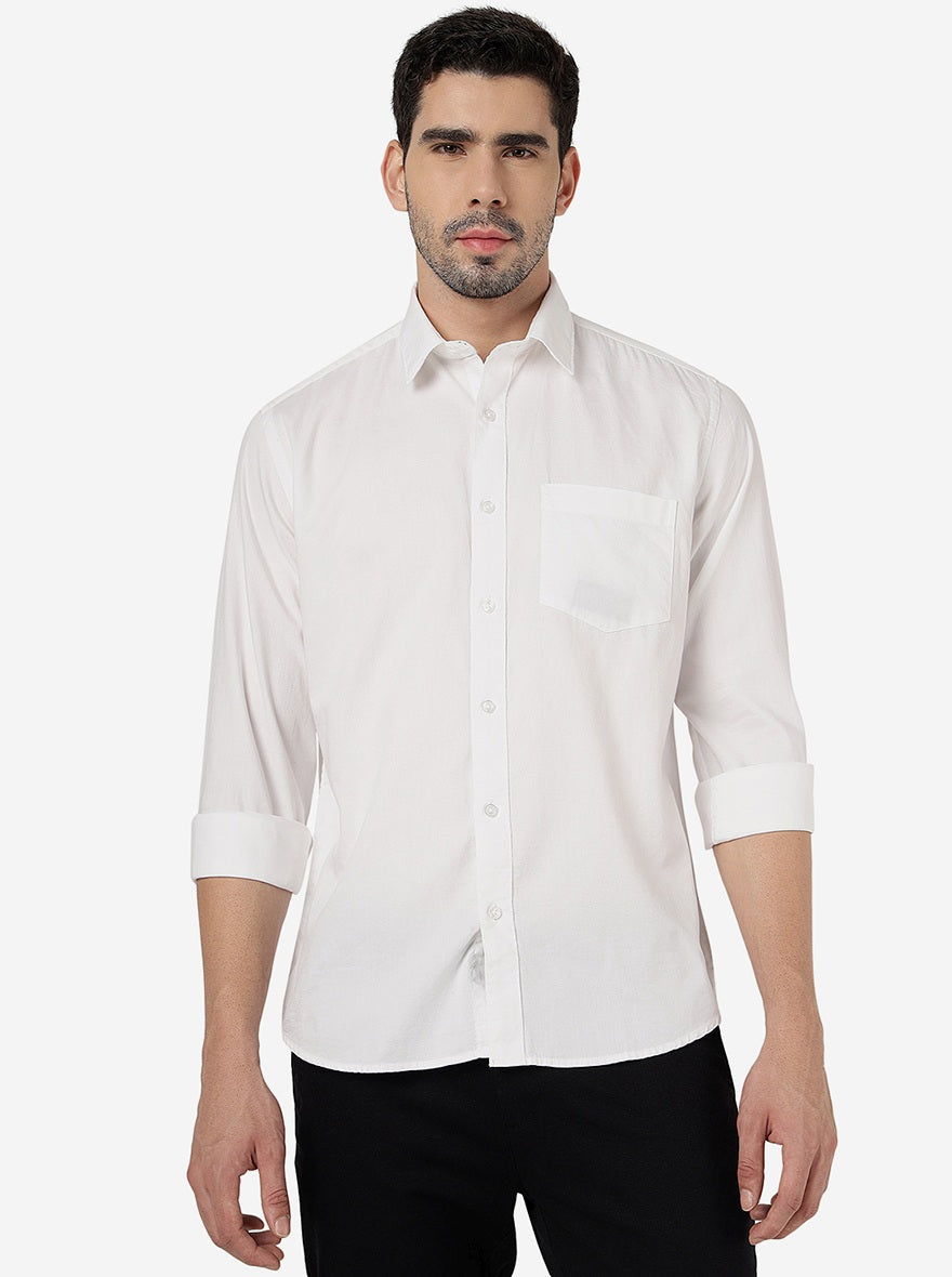 White Solid Smart Fit Semi Casual Shirt | Greenfibre