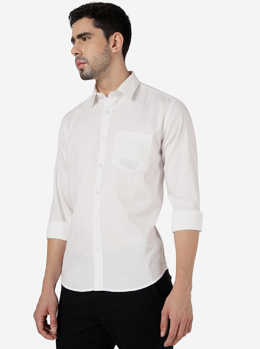 White Solid Smart Fit Semi Casual Shirt | Greenfibre