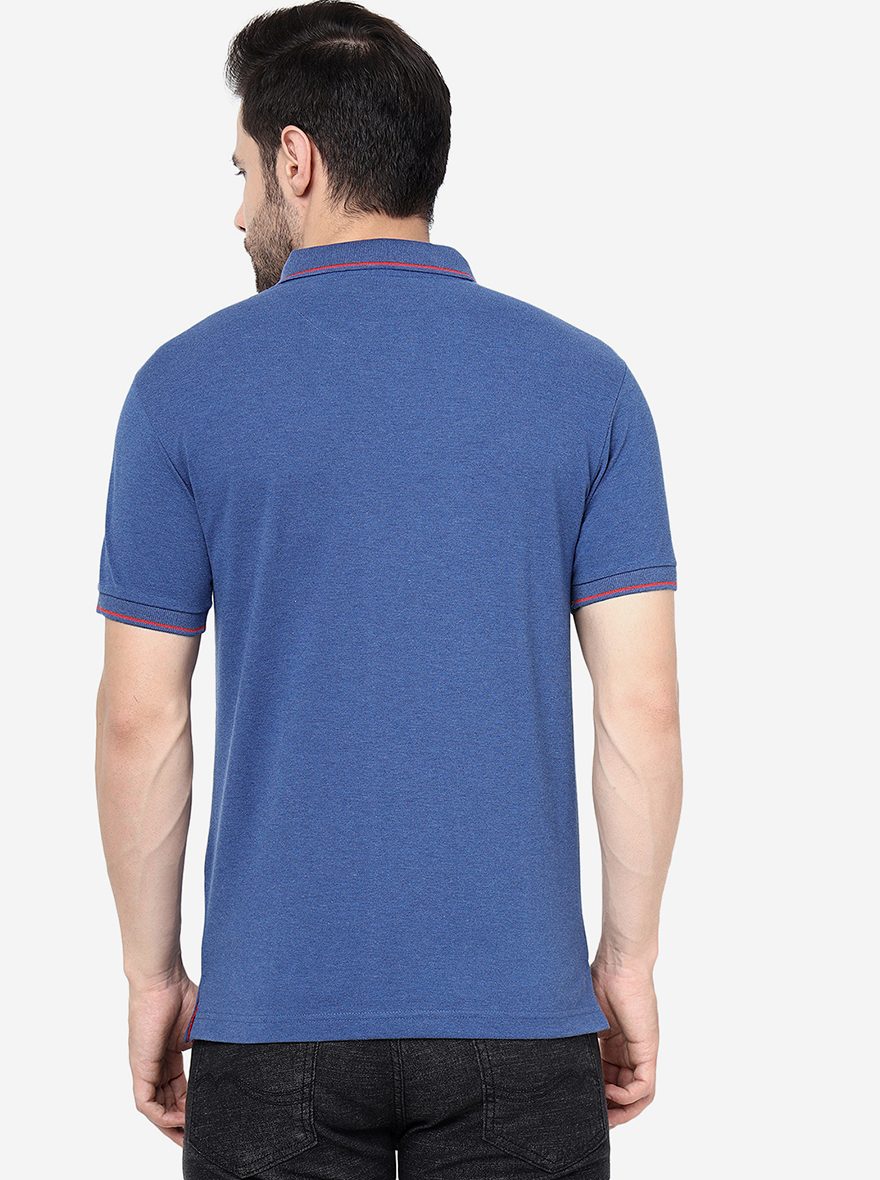 Indigo Blue Solid Slim Fit Polo T- Shirt | Greenfibre